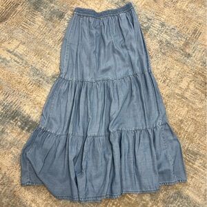H&M Light Blue Tiered Denim Midi Skirt